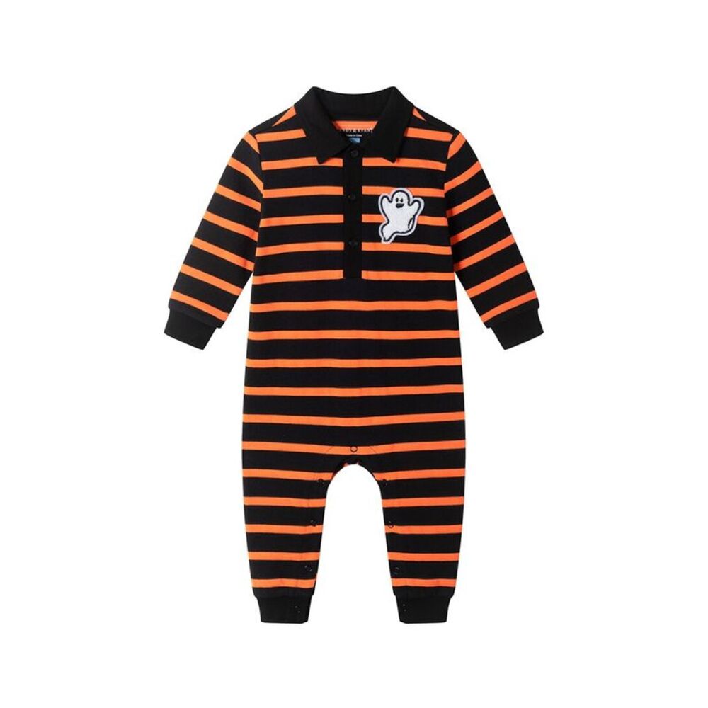 Andy & Evan Boys  Rugby Stripe Halloween Romper, Black